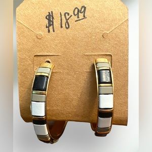 It is Well Boutique; Black/White/Gold Color Block Hoop Earrings; New